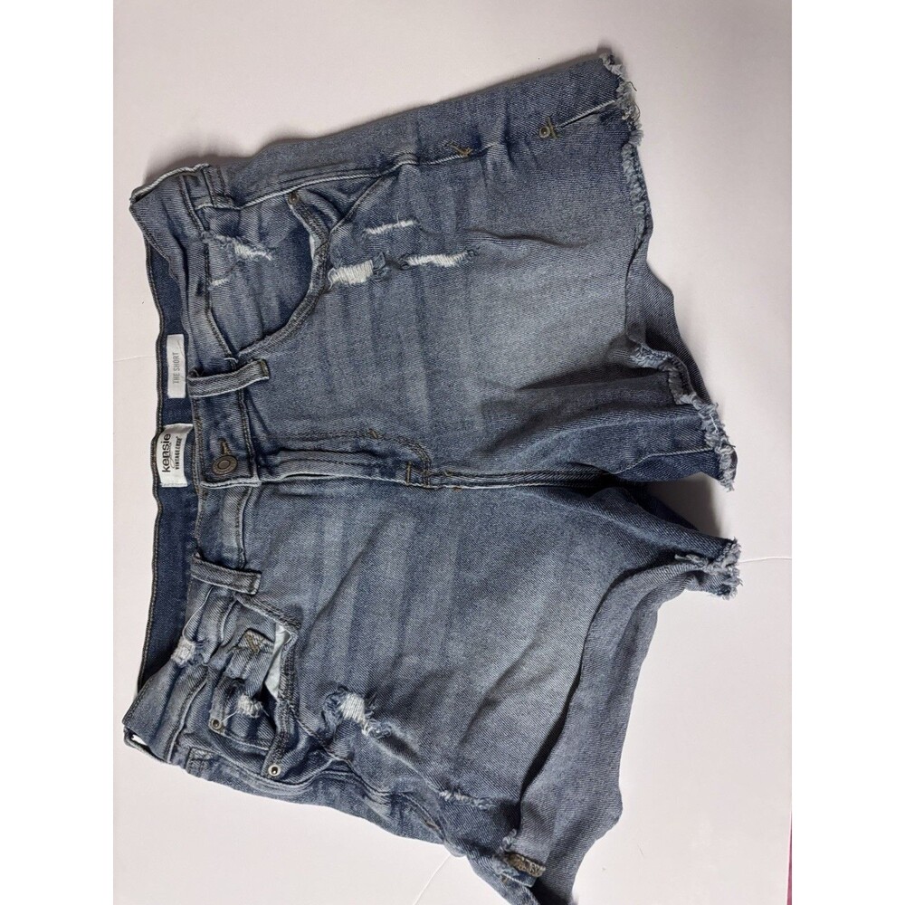 💙 Kensie Jeans Women’s Blue Denim Shorts Sz 8/29 Stretch Cutoff Frayed Hem NWT